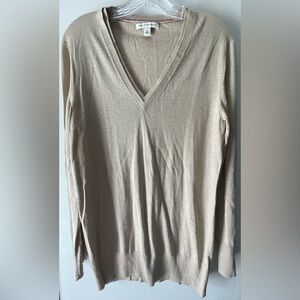 BANANA REPUBLIC TAUPE/TAN V-NECK LADIES SZ LARGE L/S SWEATER IN SILK/POLY/COTTON
